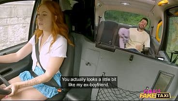 Female Fake Taxi - Pretty ginger driver fucks her passenger getting back at cheating boyfriend hot sex on back seat