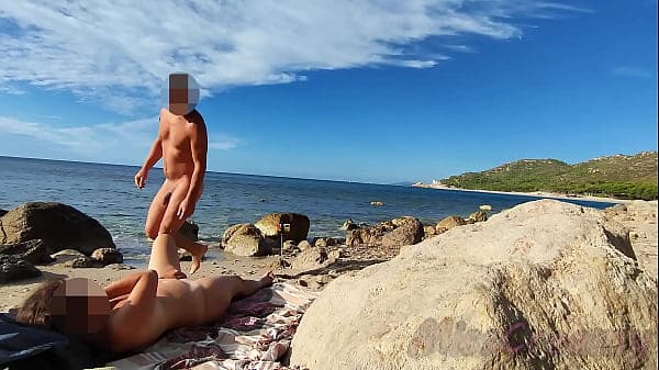 Flashing my cock in front of people in public nudist beach while my wife FUCKING me with CUMSHOT - very risky with strangers near - MissCreamy
