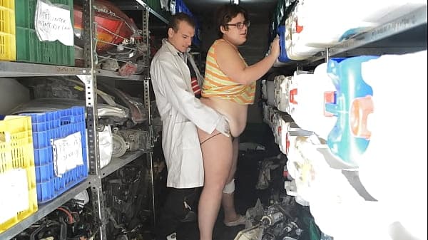 He fucks his in the parts warehouse of the workshop. She is a very vicious fat woman who wants tools inserted in her pussy