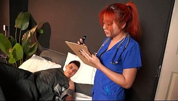The patient with a huge penis - physical exam by the redheaded doctor with huge breasts