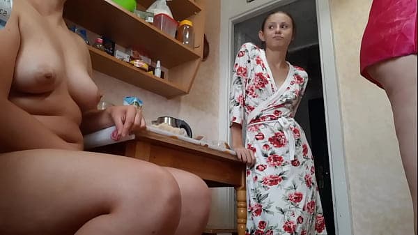 Strapon sex in the kitchen