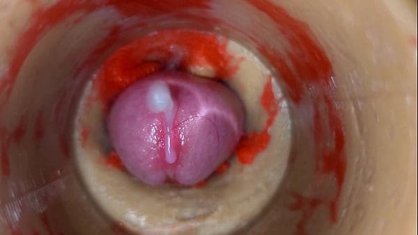 Camera deep inside tight pussy captures huge cu...