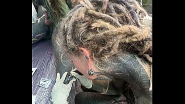 Wild Tattoo Shop Moment - Tattooing While Giving a Head